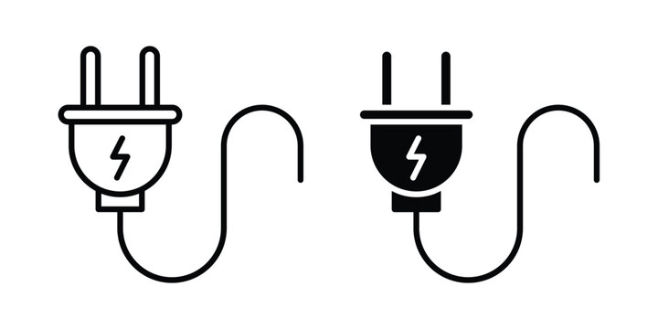 Power plug electric cord icon series in black
