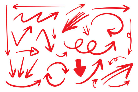 ベクターのペンの手書きの矢印セット 赤