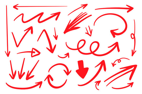 ベクターのペンの手書きの矢印セット 赤