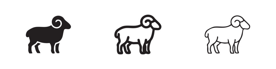 Ram Sheep with Horns Icon Set in Solid and Outline Style © liubomir118809