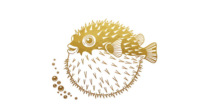 Golden pufferfish, marine animal, sea creature, vector illustration, ocean wildlife