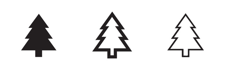 Pine tree fir icon set in solid and outline styles, coniferous forest tree isolated on white background © liubomir118809