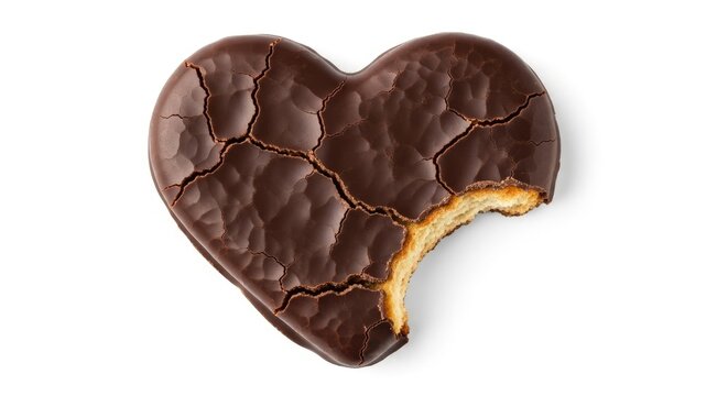 World chocolate day heart shaped treat with chocolate coating and bite taken out