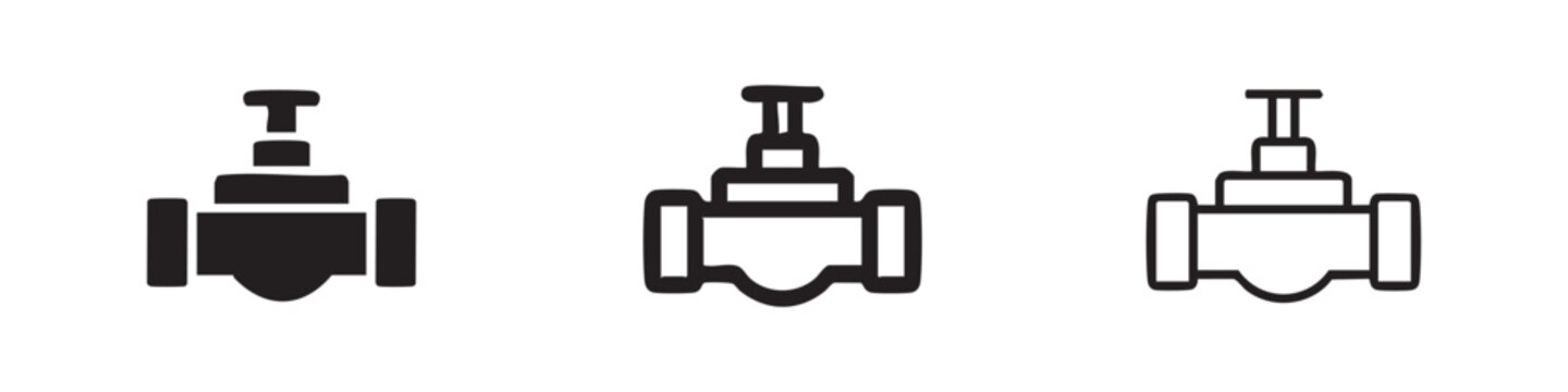 Pipe valve or water valve icon set for plumbing and industrial systems.