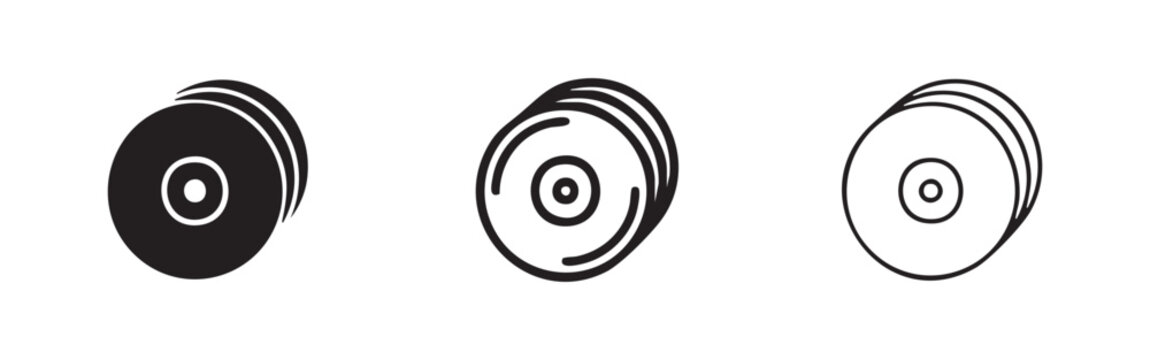 Stacked CDs or DVDs Icon Set in Solid, Outline, and Hand-Drawn Styles