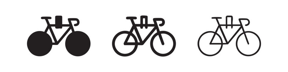 Fototapeta premium Bicycle icons set. Bike outline and glyph style vector illustration. Transportation and sport symbol.