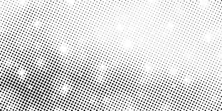 Black white dotted halftone. Half tone vector background. Centered smooth dotted gradient. Abstract minimal texture. Black ink dot on transparent backdrop. Pop art dotwork. Retro design template