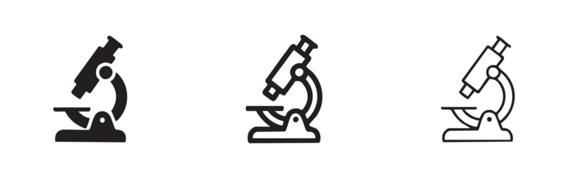 Microscope icon set with solid, outline, and line style vector illustration on white background