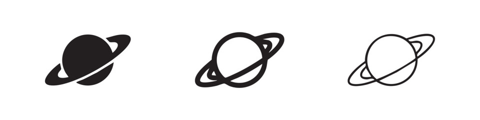 Saturn Planet Icon Set with Rings - Space and Astronomy Symbols © liubomir118809