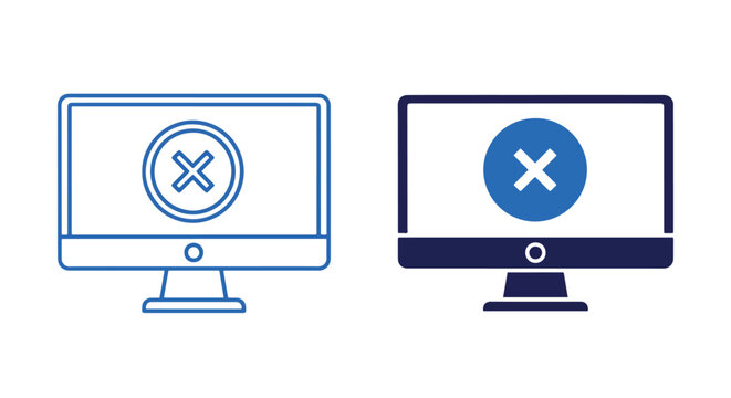 Computer monitor error display icon - Line and glyph solid icon and logo template - Clipart, sticker - icon set