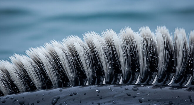 Close-up of a whales fluke breaking the ocean surface with water streaming off.