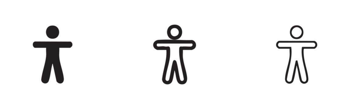 Abstract man or person icon set, human figure symbol in solid, outline, and line art styles.