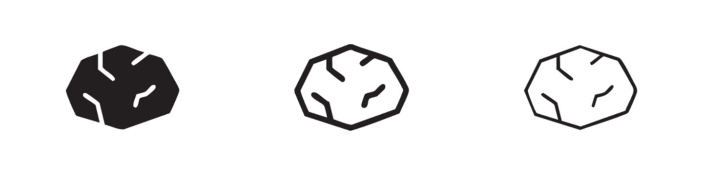 Set of asteroid icons: solid, outlined filled, and outline