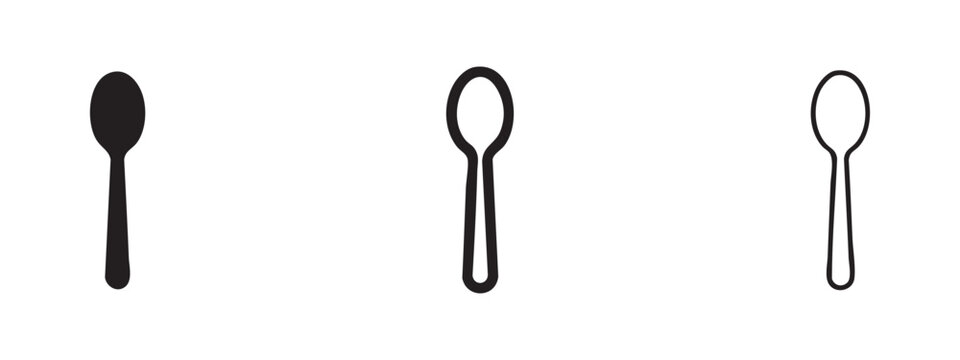 Spoon Icon Set: Solid, Outline, and Thin Outline Styles