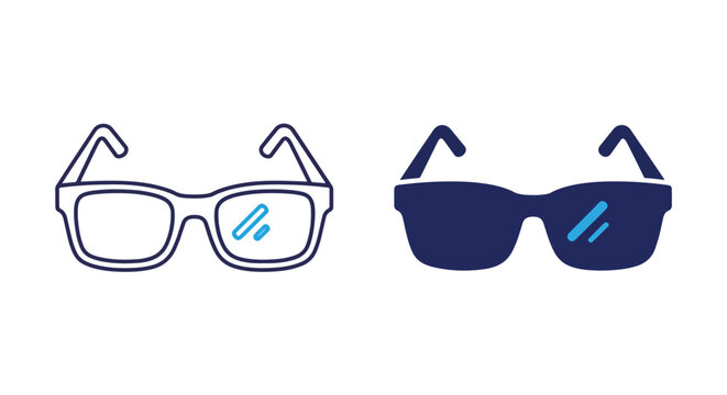 Modern eyeglasses frame design icons - Editable line icons. Vector illustration - Glyph and solid icon set - Icon vector