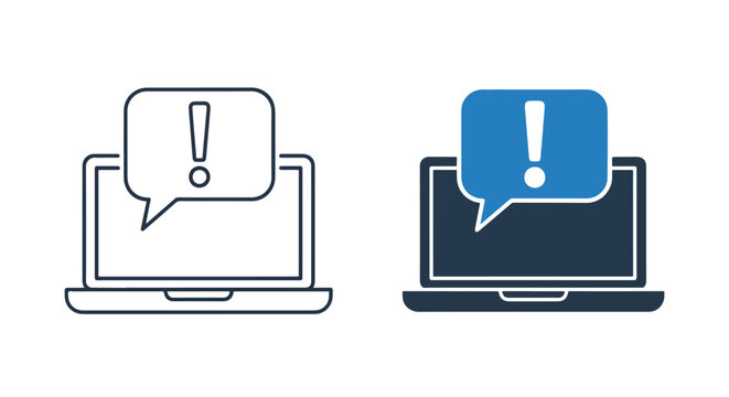 Computer system error notification icon - Minimalist, flat icon, outline, glyph, linear, clipart, sticker - icon set