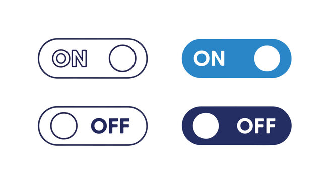 Digital toggle switch ui button set - logo icons vector set. Blue, Black and white icons