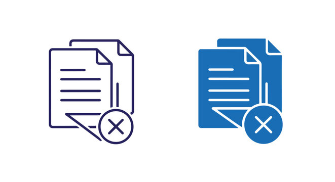 Multiple documents with error symbol - logo icons vector set. Blue, Black and white icons