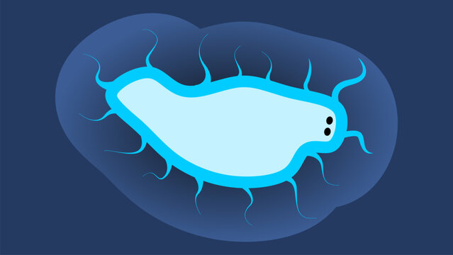Stylized bacterium with flagella floating with membrane, representing microbiology