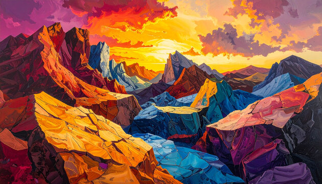 Colorful mountain landscape painting