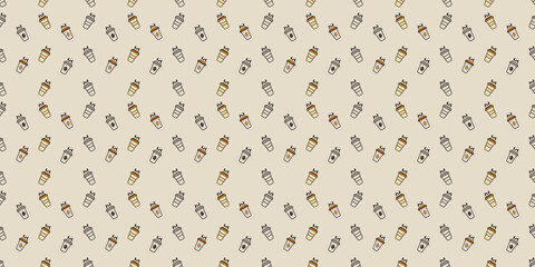 Seamless acorn pattern with brown and silver acorns on light beige background © Anzz Stock