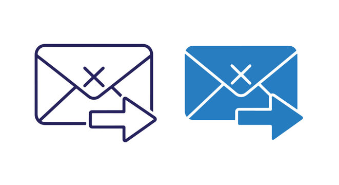 Email rejection or unsent message icons - logo icons vector set. Blue, Black and white icons