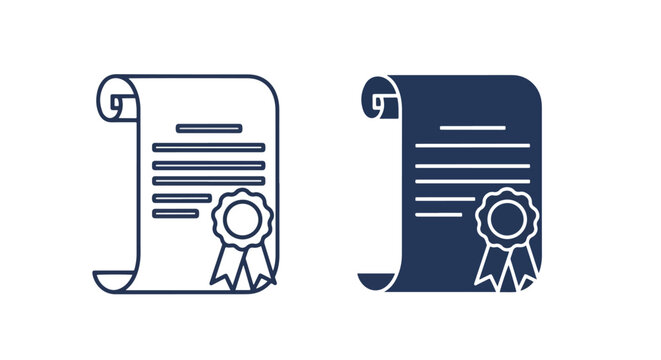 Certified legal document scroll icons - Minimalist, flat icon, outline, glyph, linear, clipart, sticker - icon set