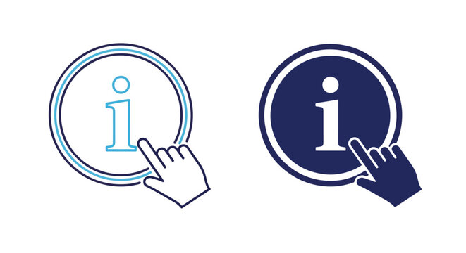 Information icon with hand clicking - Line and glyph solid icon and logo template - Clipart, sticker - icon set