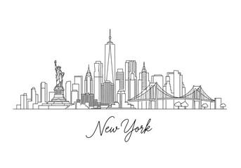 Obraz premium New york city skyline artistic continuous line drawing with simple black