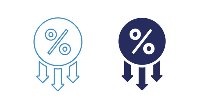 Percentage discount decrease icon set - Line and glyph solid icon and logo template - Clipart, sticker - icon set