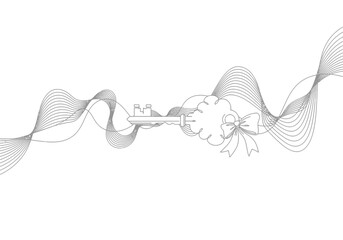 Abstract line art of a key with decorative bow and wave elements © Popular Line 