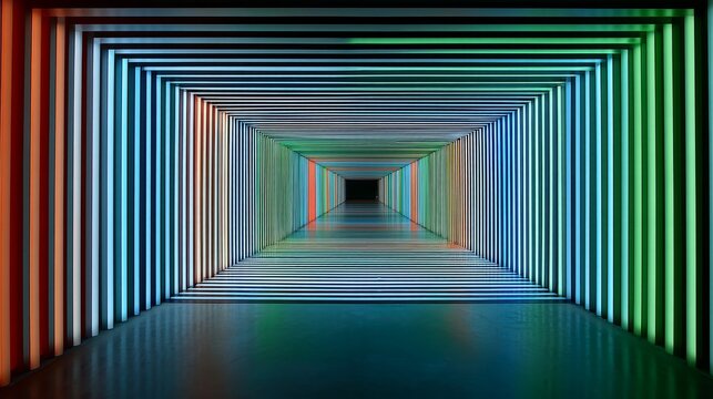Colorful Neon Light Corridor Installation Art