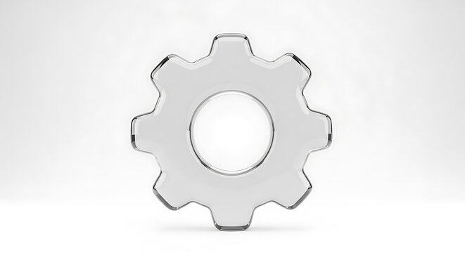 3d render of a glass gear icon isolated on white background