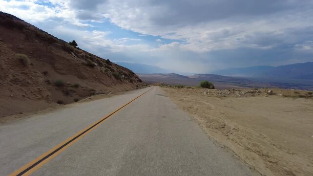 Sierra Nevada Mts Horseshoe Meadow Road Descend 23 MultiCam Front View Driving Plate California USA