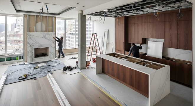 Apartment Renovation: Modern Kitchen and Fireplace Construction