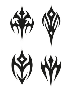Neo tribal graphic shape asset. Hand drawn gothic sigilism tattoo elements. Aesthetic of 90s, 2000s.