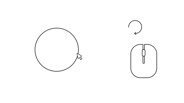 A large empty circle next to a small rounded rectangle with a rotation arrow showing a rotate or orbit gesture motion