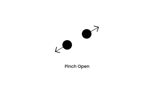Two small dots spreading apart with an arrow showing a pinch open or zoom in gesture expanding outward on a touch screen