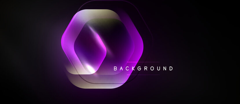 Abstract hexagon design. Gradient purple, silver hues dominate dark background. Modern, dynamic visual element.
