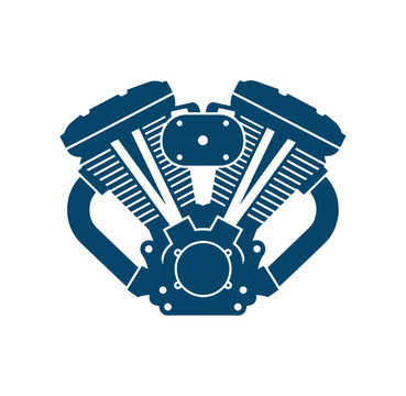 blue motorcycle engine graphic isolated on white background