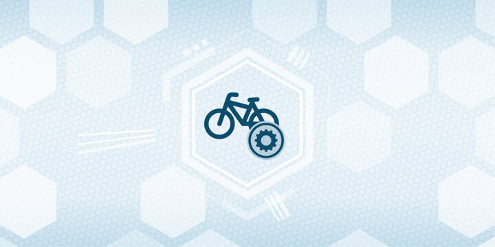 Abstract technology background with bicycle and gear icon, concept of modern bicycle manufacturing, digital cycling service, smart mobility solutions or bike maintenance