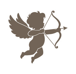 Fototapeta premium Cupid silhouette flying with bow and arrow in hand ready to shoot love and romance symbol