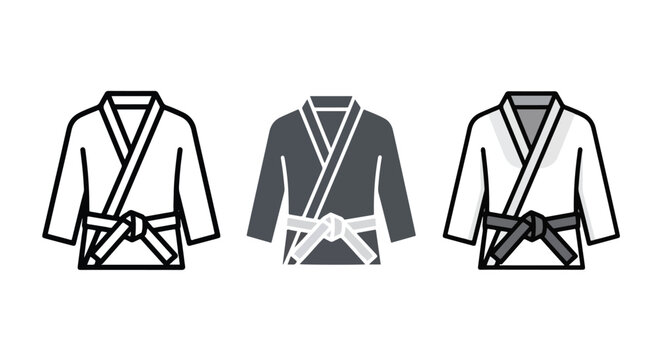 Karate gi uniform vector icon set - Line and glyph solid icon and logo template - Clipart, sticker - icon set