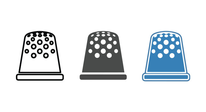 Sewing thimble tool vector icons set - Line and glyph solid icon and logo template - Clipart, sticker - icon set