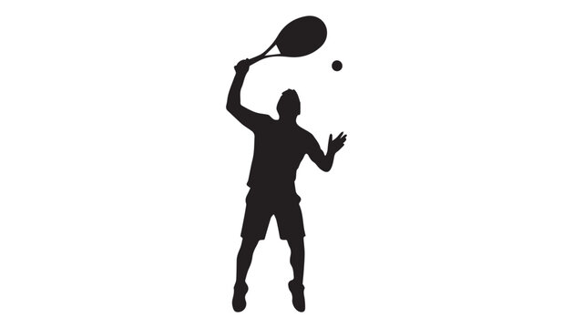 black and white silhouette of tennis player very high quality vector illustration.