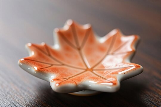 Japanese maple leaf shaped ceramic chopstick rest hashioki, close-up