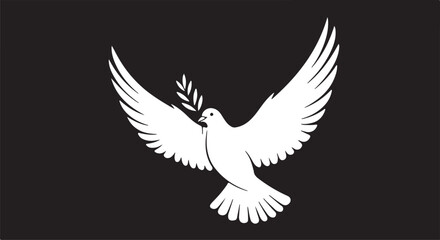 Fototapeta premium A peaceful dove silhouette flies with an olive branch in its beak vector shilhoutte icon use as a symbol, web graphic design