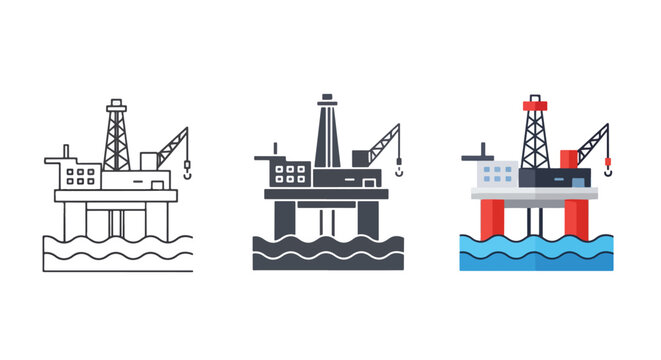 Offshore oil rig icon design set - Editable line icons. Vector illustration - Glyph and solid icon set - Icon vector