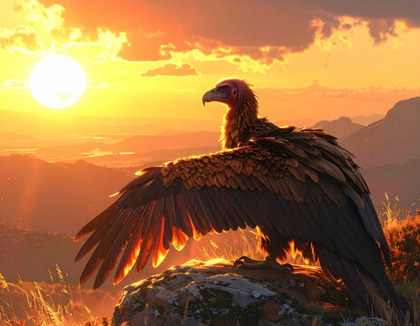 Eagle perched mountain sunset