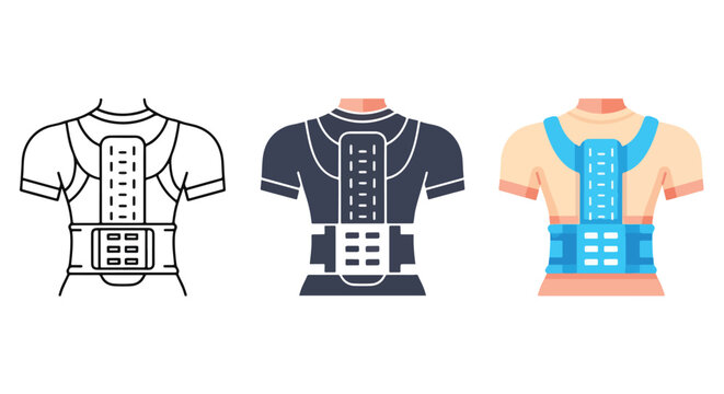 Posture corrector back support icons - Editable line icons. Vector illustration - Glyph and solid icon set - Icon vector